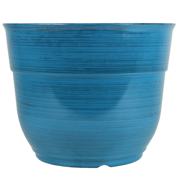 Garden Elements Indoor/Outdoor Glazed Brushed Happy Plastic Planter, Large, Dark Blue, 15"