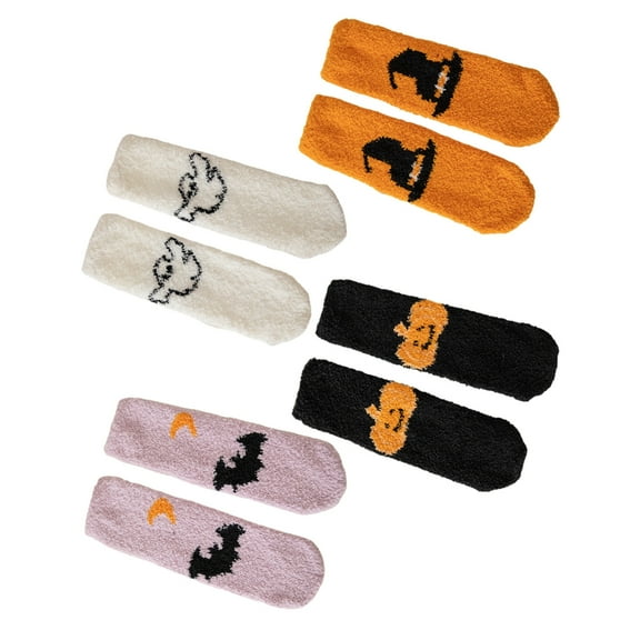 YIGSECU 4 Pairs Coral Fleece Socks for Halloween Cozy Warm Indoor Fuzzy Slipper Socks with Cute Festival Pumpkin Ghostly Pattern