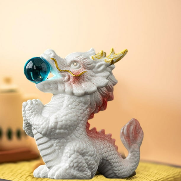 Figurita de dragón chino de cerámica, mascota de té en miniatura, recuerdo de 3x1,6x3 pulgadas, adorno de año Nuevo para decoración de escritorio y Blanco
