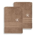 thumbnail image 3 of Authentic Hotel and Spa  Omni Turkish Cotton Terry Set of 2 Latte Brown Bath Towels with White Script Monogrammed Initial H, 3 of 5