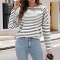 thumbnail image 1 of MKLEKYY Camisetas Blusas De Manga Larga Para Mujer, Camisetas Casuales De Cuello Redondo A Rayas, Blusas De Moda 2024 Talla L, 1 of 3