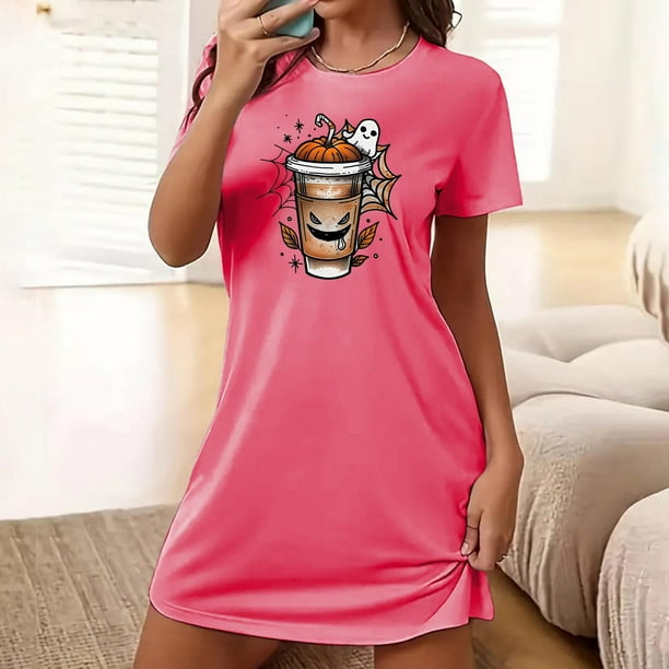 Camisón corto de talla grande para mujer, camisón de manga corta con estampado de pecho a la moda, camisón para mujer