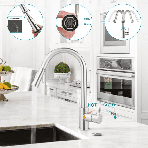 Kitchen Mixer Taps Pull Out 360u00b0 Rotate Spout Spray Sink Basin Faucet Brass