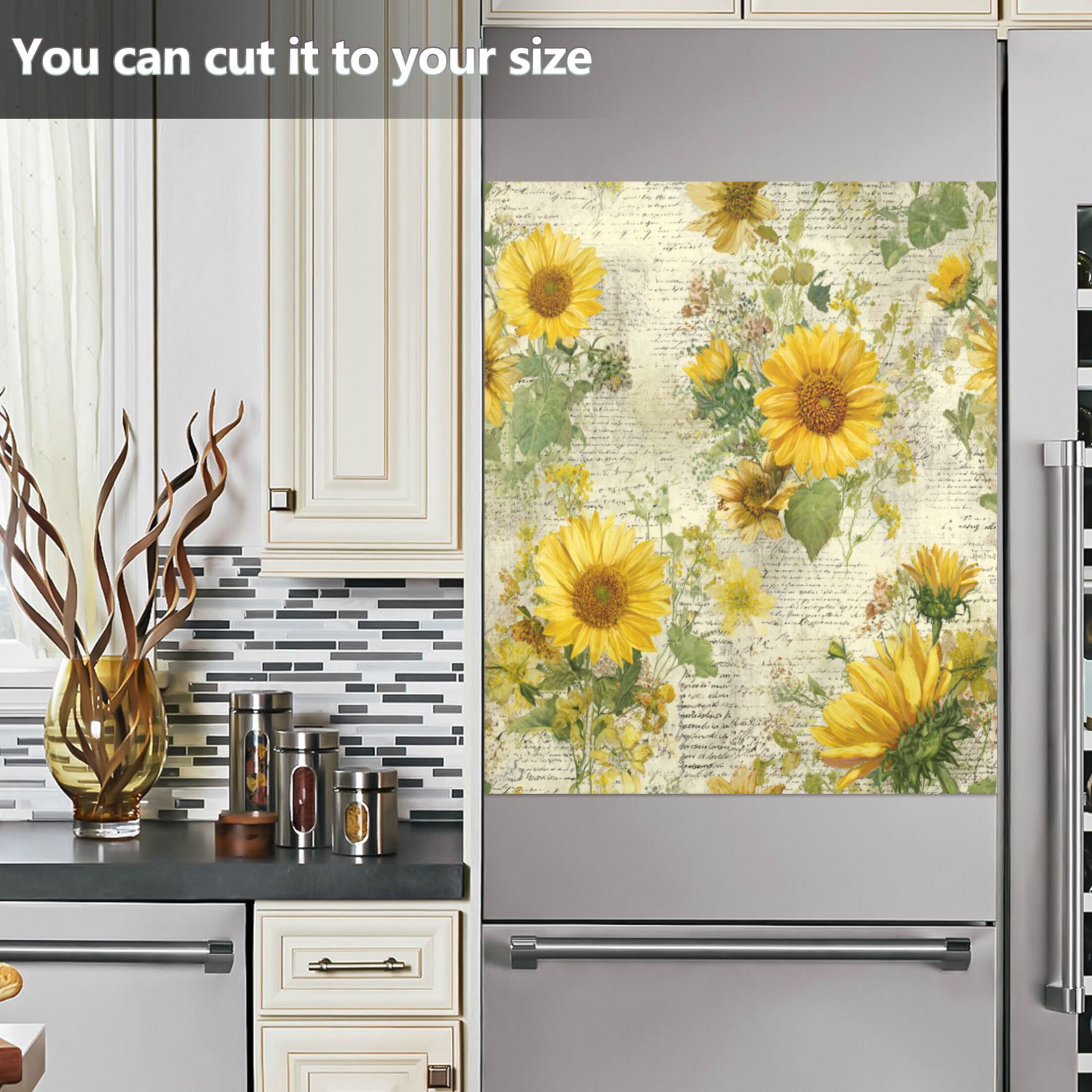 Dishwasher Magnetic Refrigerator Magnet Cover Sticker Home Decorative 23"x26" Vintage Faded Sunflowers