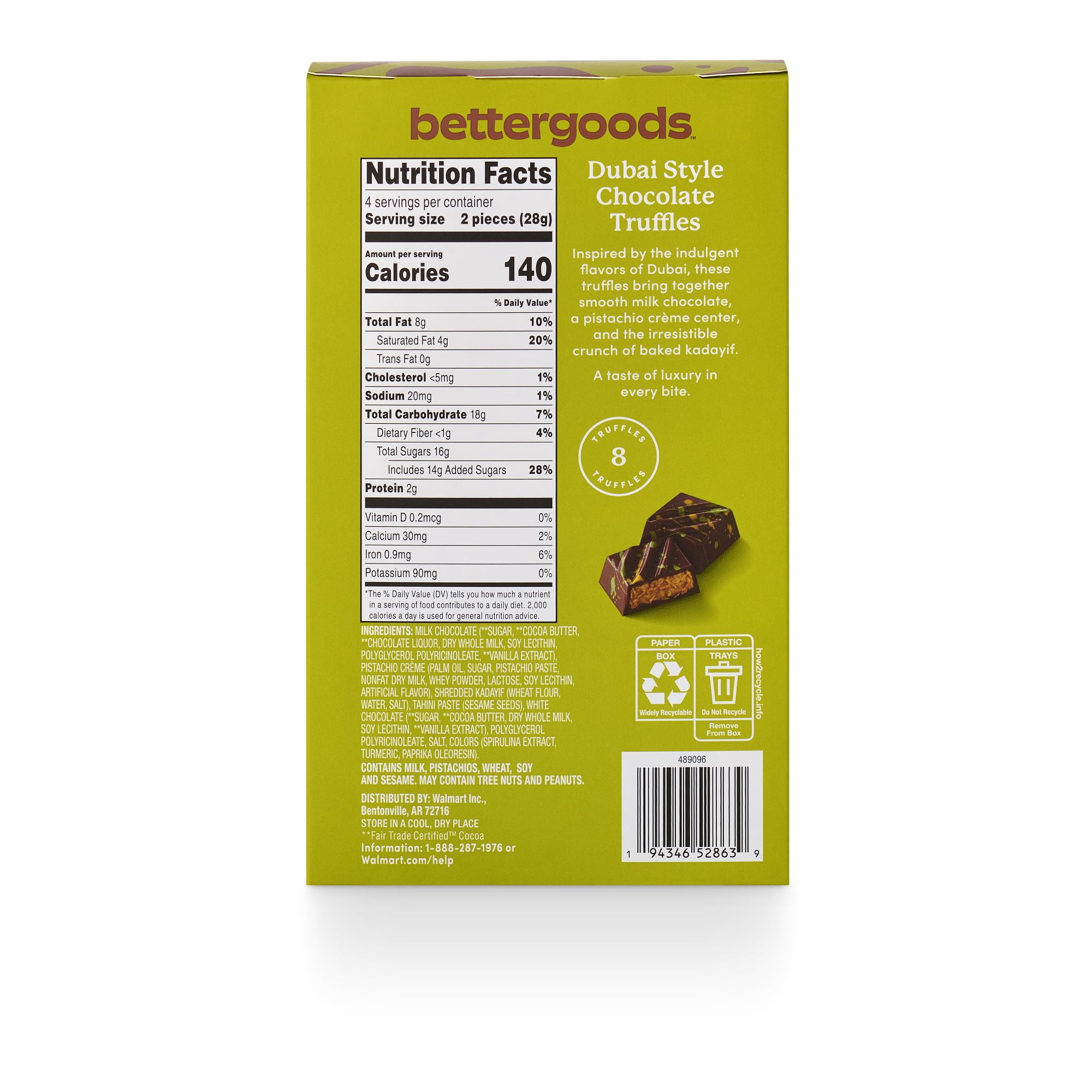 bettergoods Dubai Style Pistachio Creme Milk Chocolate Truffles, 8 Count