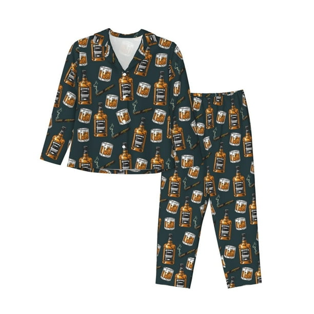 Balery Cigar Conjunto de Pijama con Estampado para Mujer, Conjunto de Dos Piezas con Manga Larga, Ropa de Dormir Suave con Bolsillos, Pijamas Cómodos-Medium