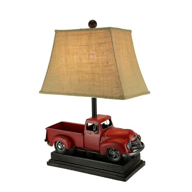 Rustic Red Antique Truck Table Lamp with Burlap Shade ...