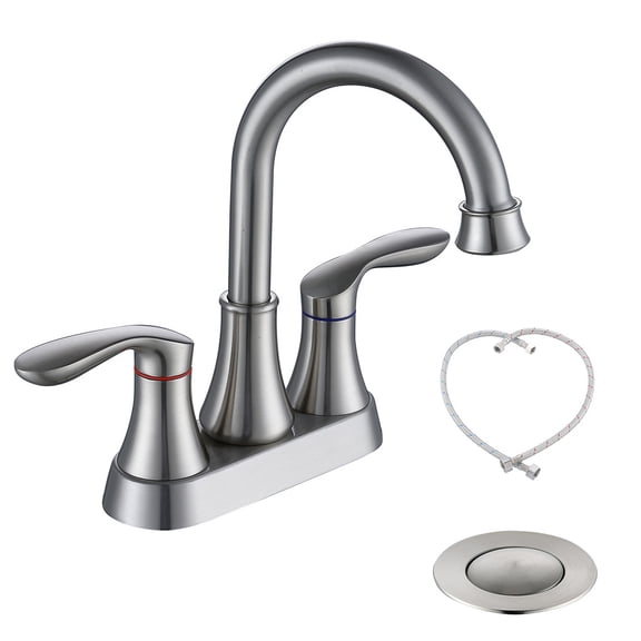 Tcbosik 2-Handle 4-Inch Bathroom Sink Faucet, Vanity Sink Faucets with Pop-up Drain and Supply Hoses for Bathroom Sink Vanity RV, Brushed Nickel