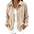 thumbnail image 5 of Cagogo Women's Fall Winter Shacket Long Sleeve Button Down Collared Casual Oversized Tops Jacket, Khaki M, 5 of 9