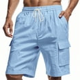 thumbnail image 2 of Dwralegc Cargo Shorts Men Knee Length Elastic Waist Short Athletic Casual Board Shorts Trendy Big and Tall Loose Fit Pants with Pockets Light Blue M, 2 of 4