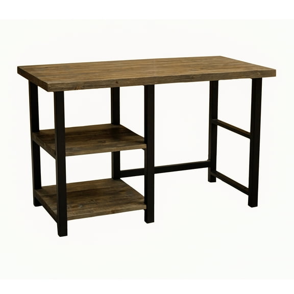 Alaterre Furniture Pomona 48 in. Industrial Study Desk with Solid Pine Wood Top, 2 Open Shelves and Metal Frame, Writing Desk with Floor Levelers for Home or Office, Natural Finish