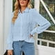 thumbnail image 2 of Camisa de punto suizo para mujer, puños fruncidos, botonadura única, cuello vuelto, blusa de ocio de manga larga abombada, 2 of 7