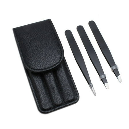 - Tweezer Set 3-Piece Professional Stainless Steel Tweezers with Travel Case, Slant Pointed Flat, for Eyebrow, Ingrown Hair, Splinter Removal