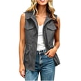 thumbnail image 3 of Women's Casual Cargo Vest Zip Up Sleeveless Drawstring Waist Utility Waistcoat Multi Pockets Outdoor Travel Layering Gilet Jacket Gray, 3 of 7