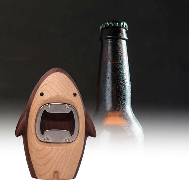 Abrebotellas de cerveza y Vino perfecl Tiburón de madera negro