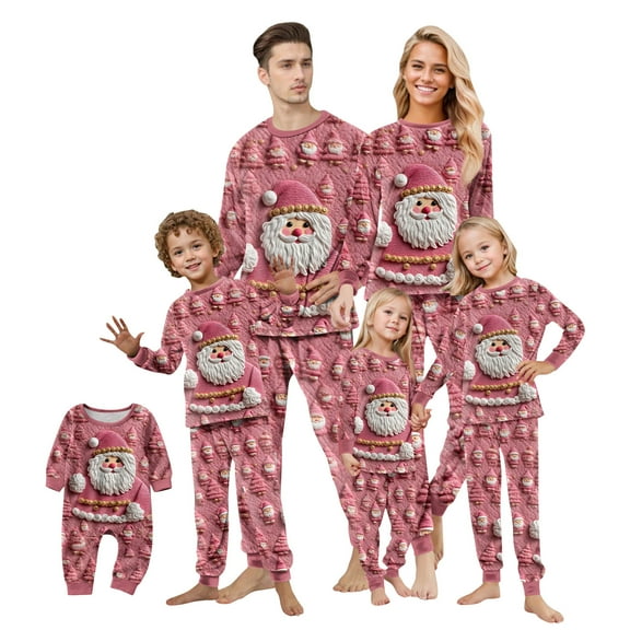 Family Christmas Pajamas Matching Set Ugly Christmas Sweater Crewneck Long Sleeve Knitted Santa Clause Sweater for Women Man Couples Pink Flannel