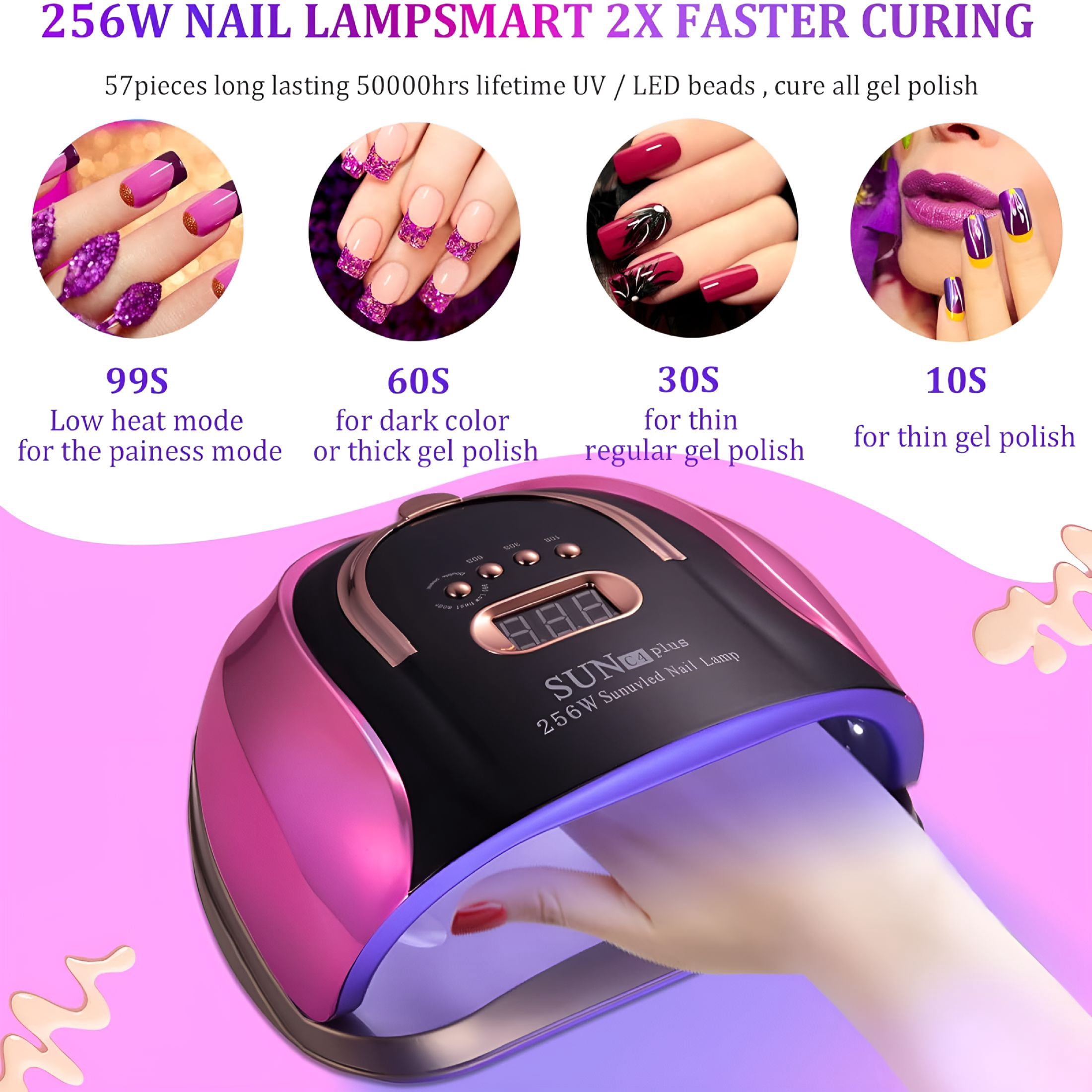 HIBIBUD 2026 New Uv Led Nail Lamp, 256W Led Nail Dryer for Gel Polish with Automatic Sensor/4 Timer Setting, for Fingernail and Toenail Nail