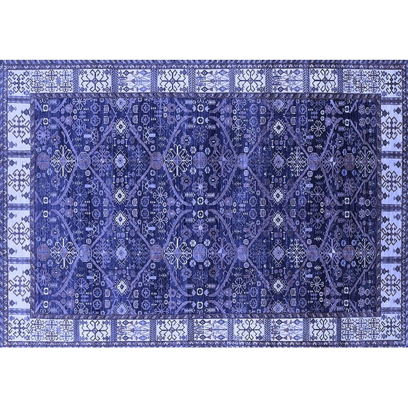 Ahgly Company Machine Washable Indoor Rectangle Oriental Blue Industrial Area Rugs, 4' x 6'