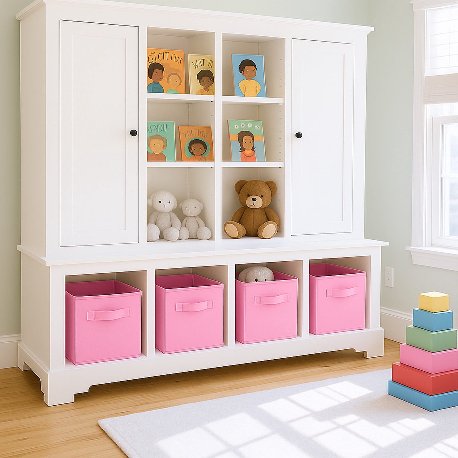 PinkSheep Collapsible Fabric Cube Storage Bins, Foldable Storage Cubes Organizer Bins Basket(13" x 13"), Pink, 6 Pack