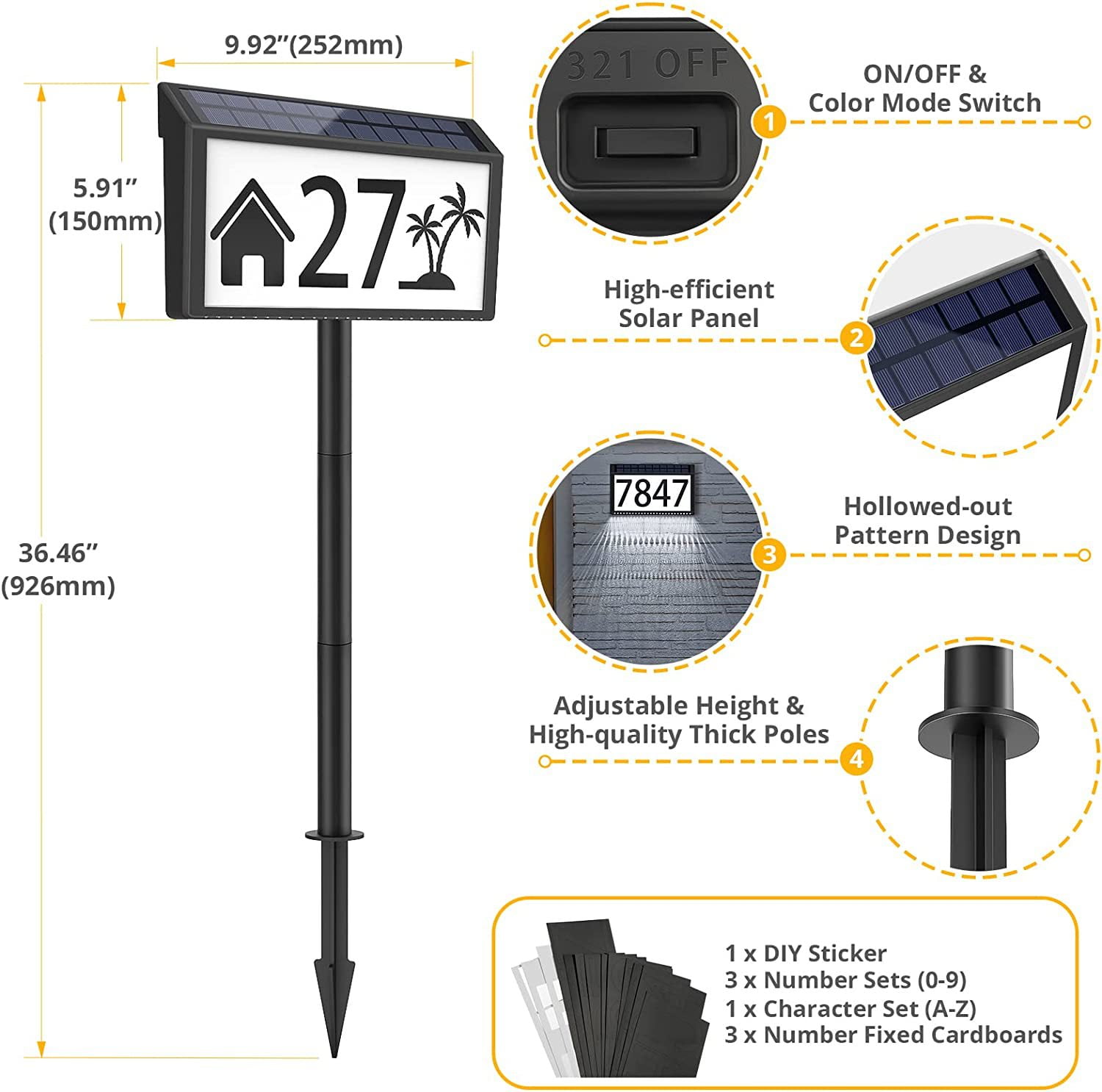 Solar Address Light for House Numbers, Outdoor Waterproof LED House Number Light with 3 Modes,Weatherproof for Front Door, Porch, Mailbox, Gate Post - IP65