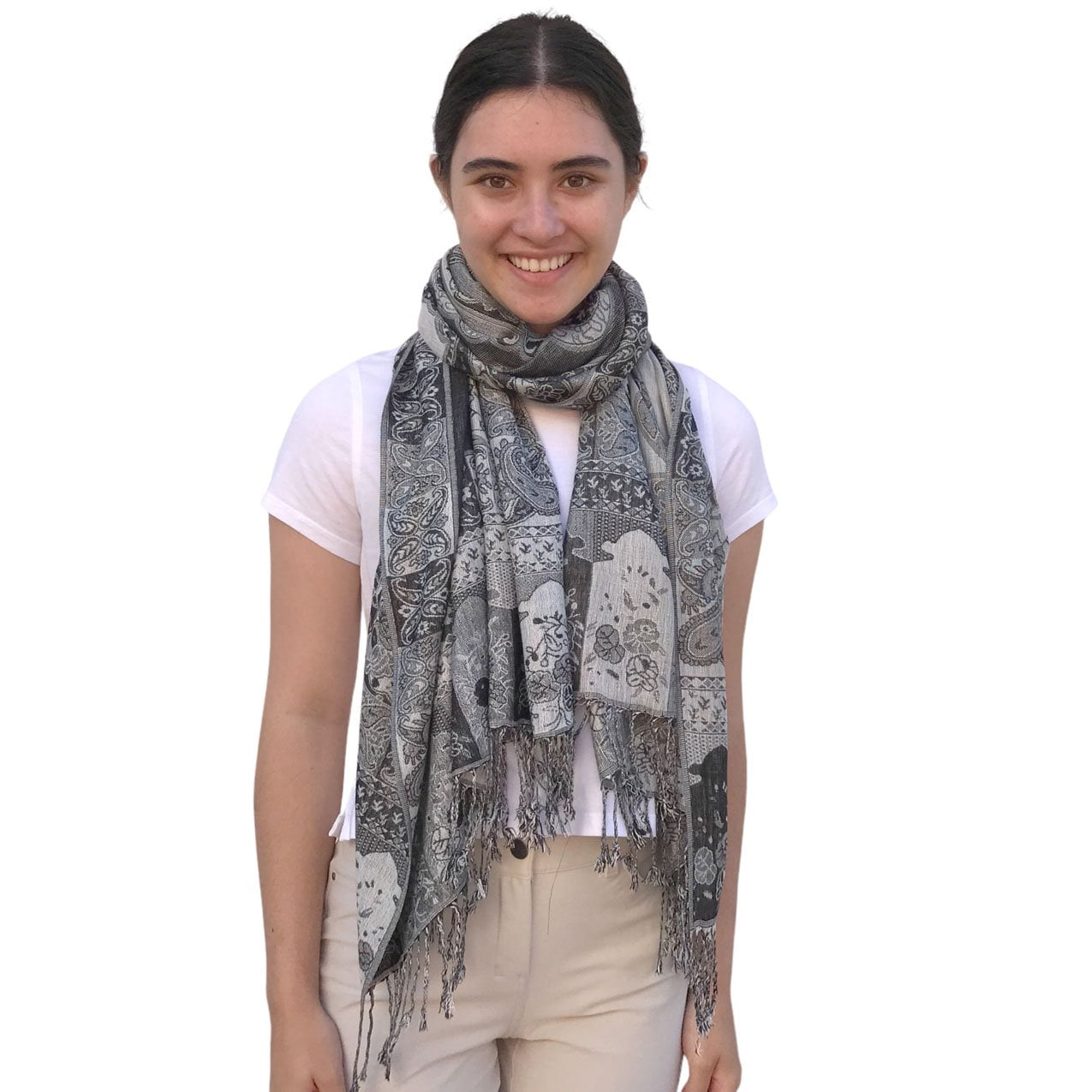 Becolored Paisley Pashmina Silk Scarf Shawl Jacquard Cashmere Wrap Stole Two Tones Reversible