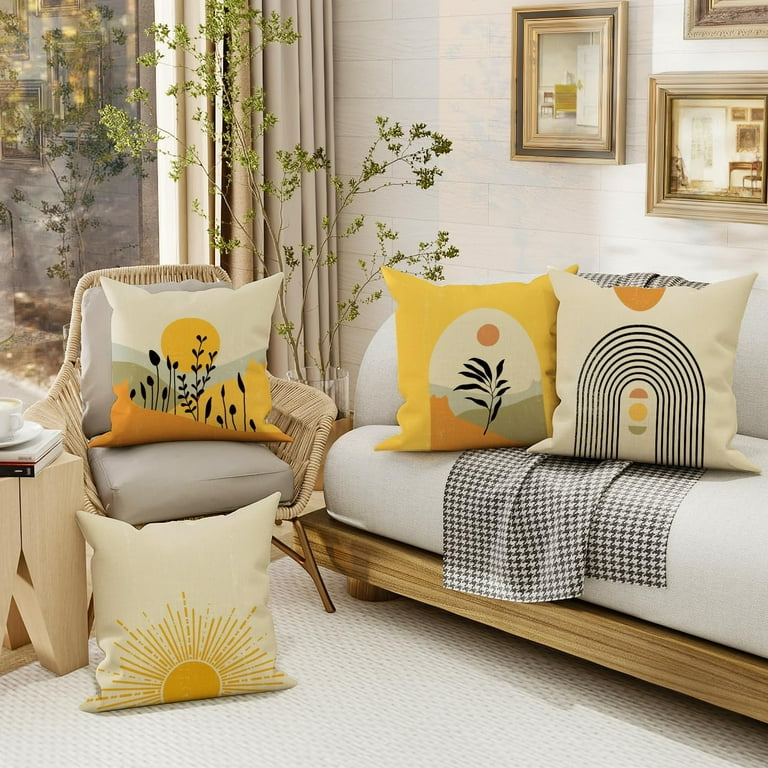 Yellow Bohemian Pillow Covers 18x18 Set of 4, Geometric Abstract