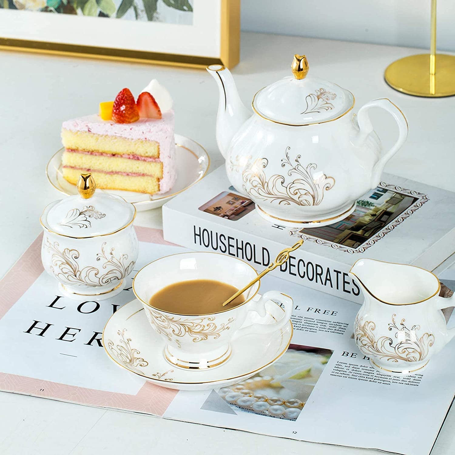 Tea出品 Floral English Tea Set Bone China Vintage Teapot Set