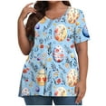 thumbnail image 1 of Pisexur Hauts de Printemps pour Femmes 2025 Mode Été Imprimé Manches Courtes Col Rond Multicolore,5TG, 1 of 7