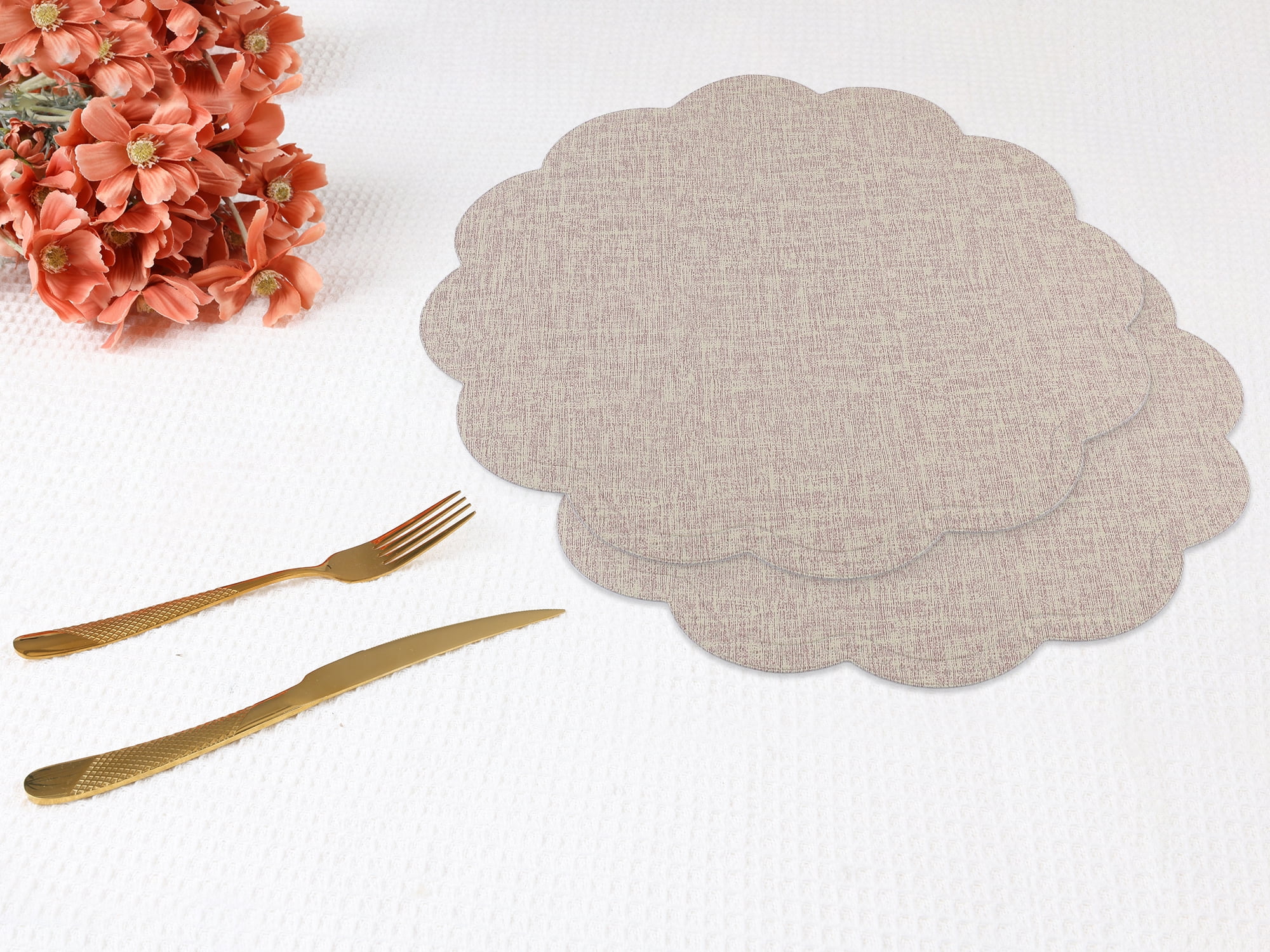 Unique Bargains Set of 6 Flower Placemats for Kitchen Beige 15*15in
