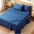 thumbnail image 3 of WISHEAD King Sheet Set, 4 Piece Ultra Soft Brushed Microfiber Bed Sheets, Cooling & Breathable, Secure Fitted Sheet, Wrinkle Resistant Hotel Bedding Set with Classic Stripe, Navy, 3 of 9