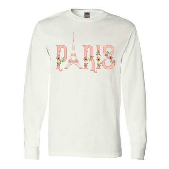 Inktastic Pink Paris Eiffel Tower with Flowers Long Sleeve T-Shirt