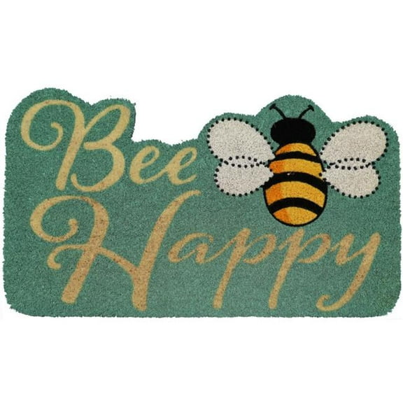 HomeRoots 572252 18 x 30 in. Beige & Green Coir Bees Outdoor Door Mat