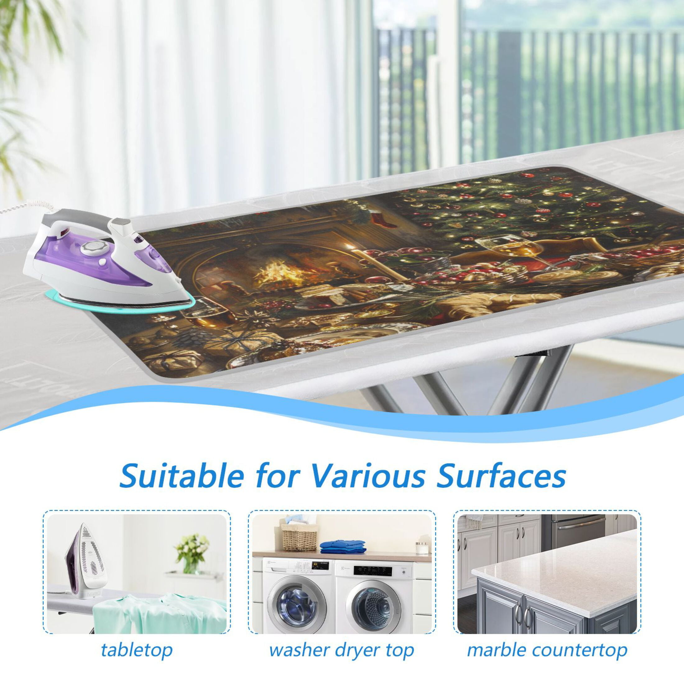 Christmas Dinner Ironing Board Covers Heat Resistant Ironing Pad Mat Portable for Travel Washer Dryer Table