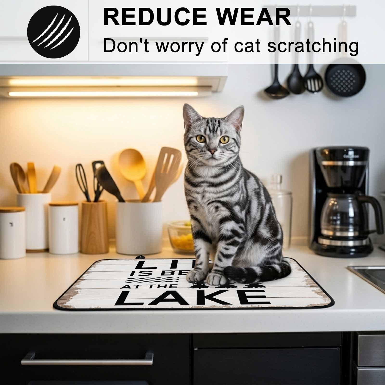 Life Is Better at The Lake Stove Top Cover for Electric Stove, Heat-proof & Non Slip Glass Top Stove Cover Protector, Rustic Black Artistic Aesthetics Kitchen Flat Cooktop Rubber Mat 24x21 Inches