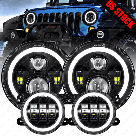 7" Round LED Headlights   4" Fog Lights Combo Kit For Jeep Wrangler JK 2007-17