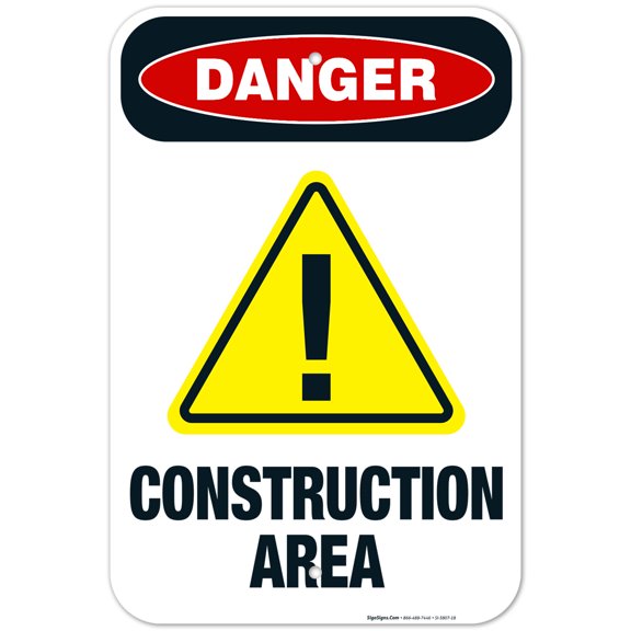 Construction Area Sign, OSHA Danger Sign, (SI-3807) 12x18 Aluminum