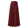 thumbnail image 4 of Cagogo Women's Wide Leg High Waisted Flowy Solid Boho Midi Pants Vacation Casual Palazzo Trousers Beach Summer Lounge Cropped Pants Fashion Beachwear, Wine M, 4 of 7