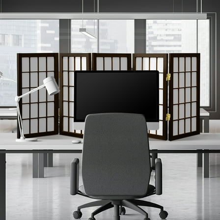 2 ft. Tall Desktop Window Pane Shoji Screen - Walnut - 5 Panels