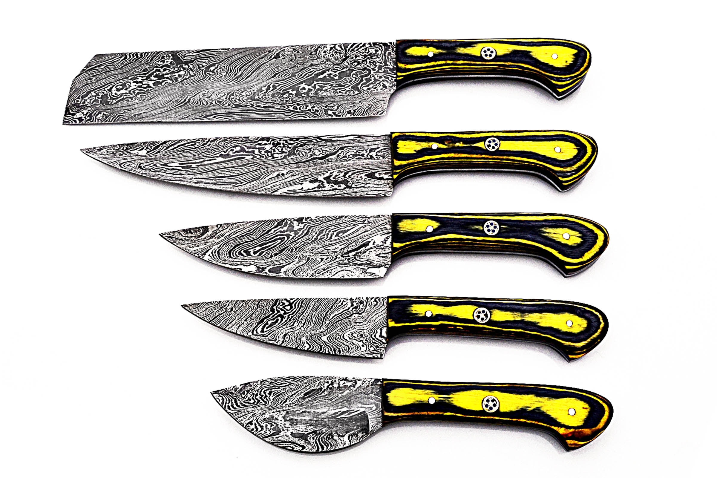 Smart & Sharp Custom Handmade Damascus Chef Knives Set/Kitchen Knives 5 Pieces Set 17306 (Yellow and Black)
