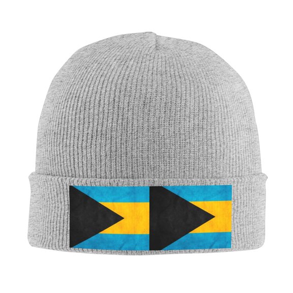 Retro Bahamian Flag Winter Beanie Hats for Men Women Warm Cozy Knitted Cuffed Skull Cap Gray