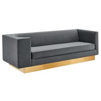 Modway Eminence Modern Performance Velvet Upholstered Sofa in Gray/Gold