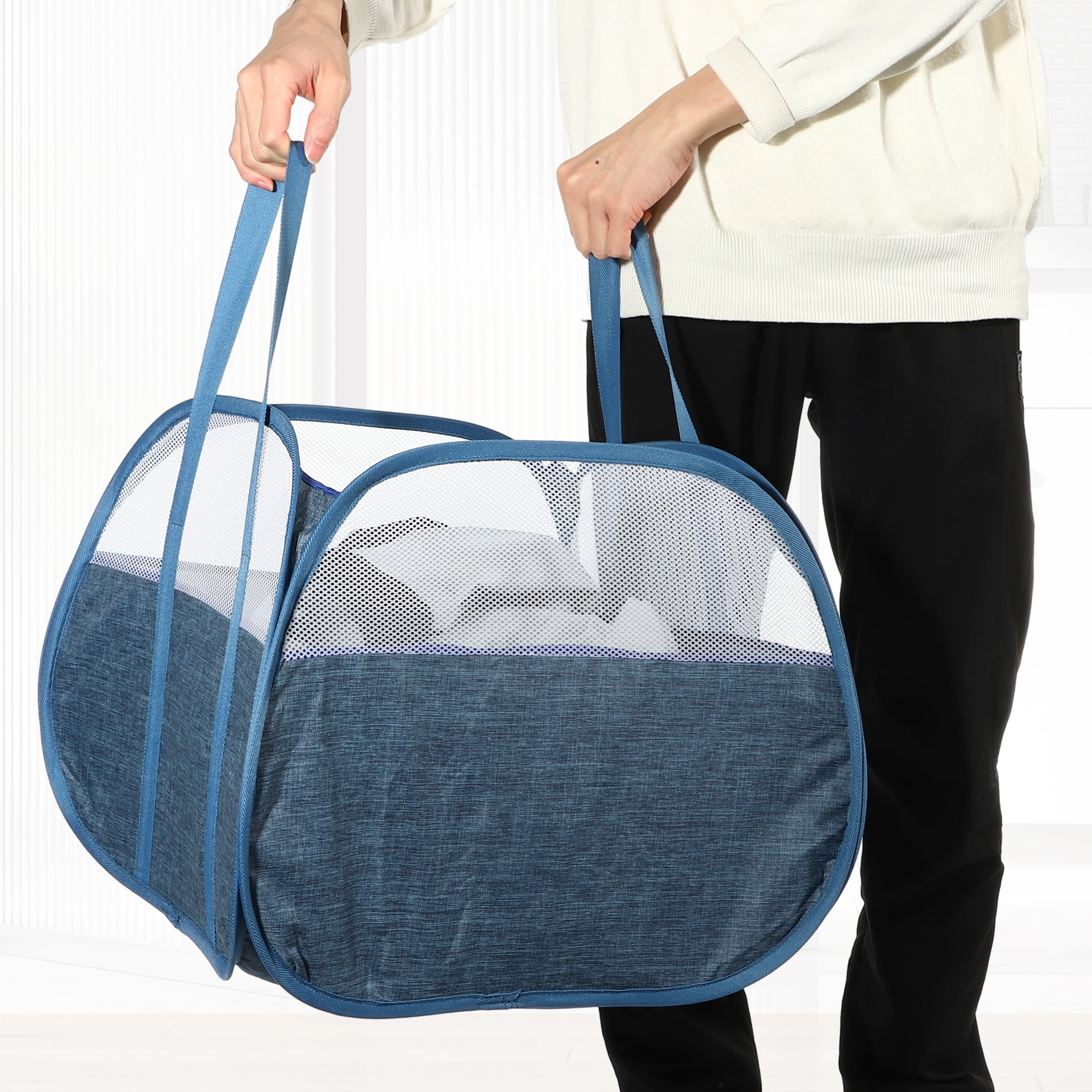 Unique Bargains Folding Breathable Hamper Basket for Bathroom 1 Pc Blue