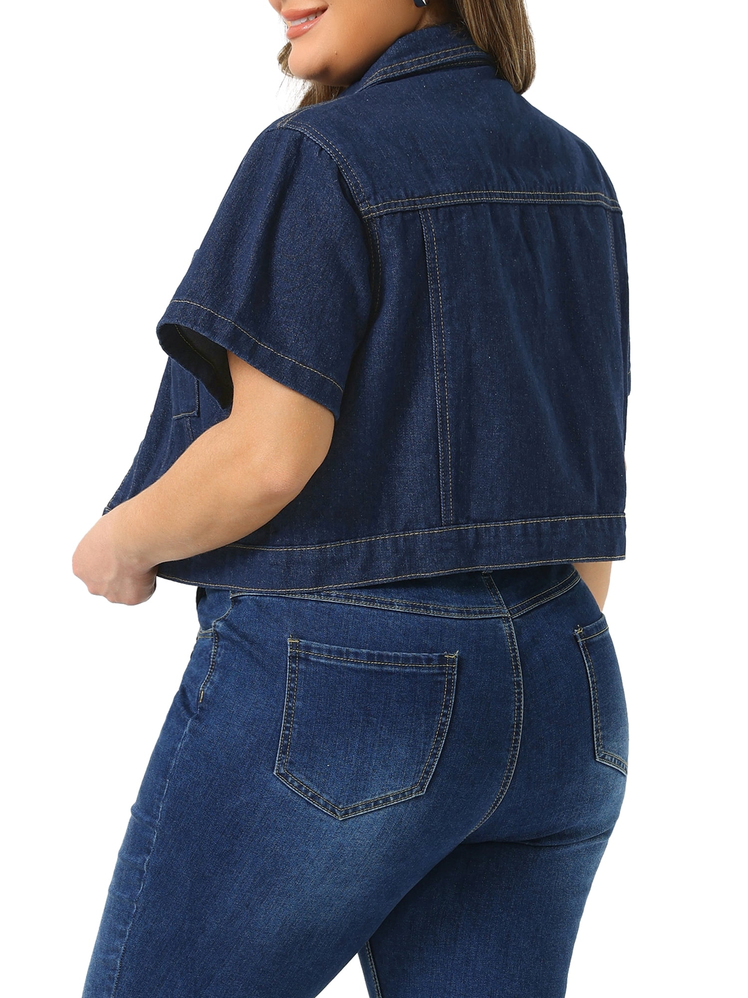 DARING DIVA Women's Plus Classic Washed Cropped Denim Jacket 4X Dark Blue
