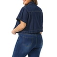 thumbnail image 4 of DARING DIVA Women's Plus Classic Washed Cropped Denim Jacket 1X Dark Blue, 4 of 6