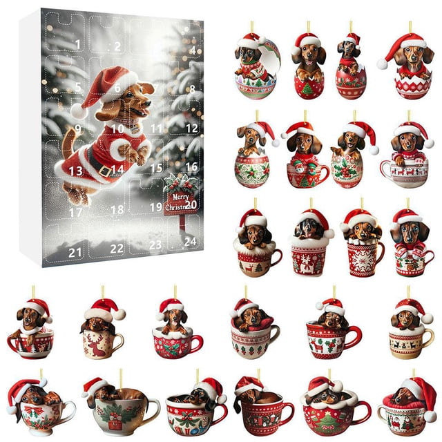 SGACAI Calendario de Adviento 2024 con Dachshunds Calendario de cuenta regresiva para Navidad Calendario de Adviento con lindos regalos L1H5
