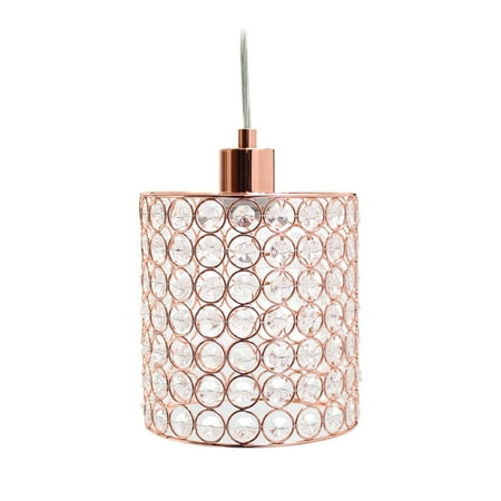 Solid Copper Designer Pendant - All the Rages Inc Elegant Designs 1 Light Elipse Crystal Cylinder Pendant, Rose Gold - Copper