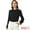 Black, variant on Women's Chiffon Stand Collar Ruffled Trim Work Blouse M Dark Red