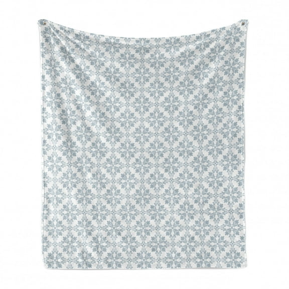 Floral Soft Flannel Fleece Throw Blanket, Simplistic Retro Interconnected Flowers on Plain Backdrop Pattern, Cozy Plush for Indoor and Outdoor Use, 70" x 90", White Pale Purpleblue, by Ambesonne