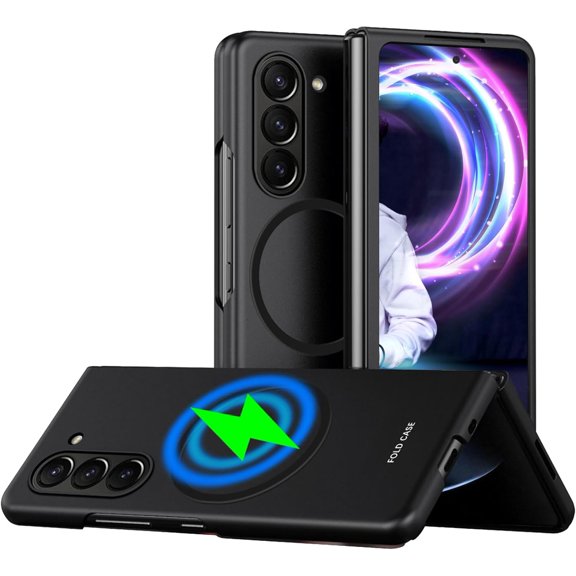 Magnetic Case for Samsung Galaxy Z Fold 5, [Compatible with MagSafe] Dual Layer Military Grade Drop Shockproof Anti-Scratch [Wireless Charging] Phone Case for Samsung Galaxy Z Fold5 QHMS-Black