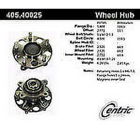 Centric 405.40025E Rear Wheel Hub And Bearing Assembly Fits select: 2006-2009,2012 HONDA CIVIC LX